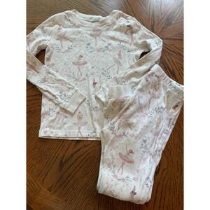 Pottery Barn Kids Ballerina Floral Organic Cotton Pajama Set Girls Size 6 White